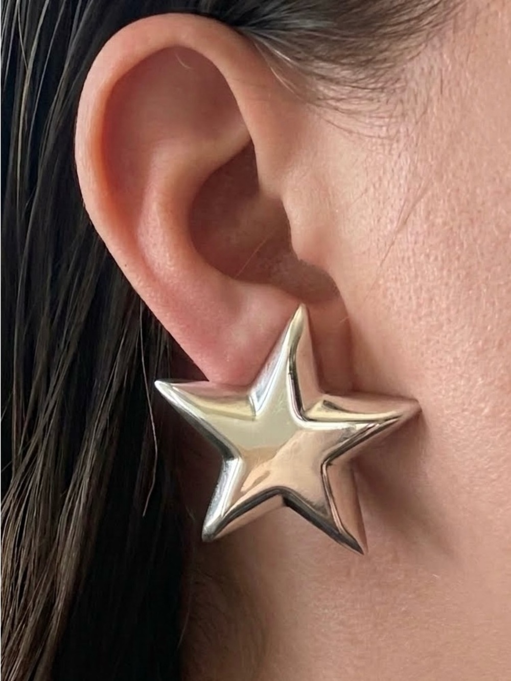 Vintage Taxco Mexico TR-43 MR Sterling Silver Big Puffy Star Clip On Earrings